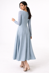 Embellished Lace-Sleeve Maxi Dress