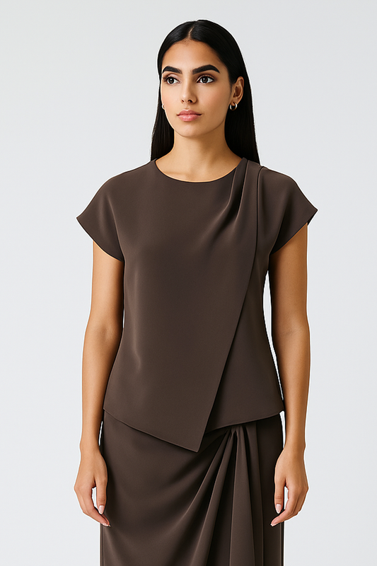 Asymmetric Overlay Cap-Sleeve Top