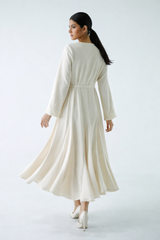 Elegant Wrap Midi Dress with Embellished Cuffs
