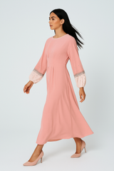 Elegant Maxi Dress with Crystal-Embellished Cuff Sleeves