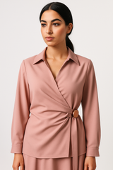 Wrap-Style Blouse with Buckle Detail