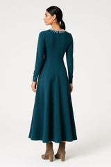 Elegant Embellished-Neckline Maxi Dress