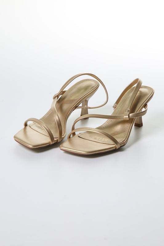 Metallic Gold Strap Sandals – Minimalist Mid Heel Elegance