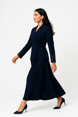 Pleated Maxi Dress with Embellished Blazer-Style Jacket
