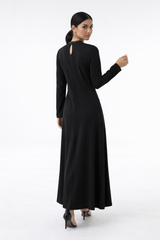 Elegant Maxi Dress with Crystal-Embellished Neckline