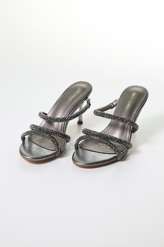 Women's Evening Heeled Sandals with Elegant Crystal Straps