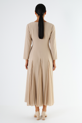 Knot-Front Pleated Long Dress