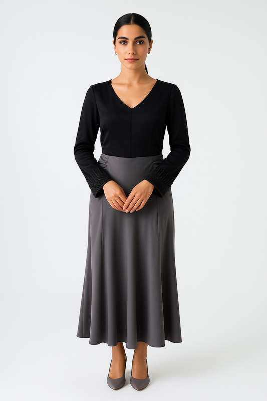 Elegant A-Line Midi Skirt with Inverted Pleats