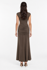 Twist-Drape Ruched Maxi Dress