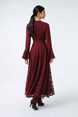 Embellished Lace Maxi Dress with Bell Cuffs