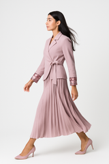Pleated Maxi Dress with Embellished Blazer-Style Jacket