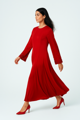 Elegant Maxi Dress with Crystal-Embellished Sleeves