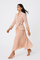 Pleated Maxi Dress with Embellished Blazer-Style Jacket