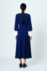 Elegant Maxi Dress with Crystal-Embellished Cuff Sleeves