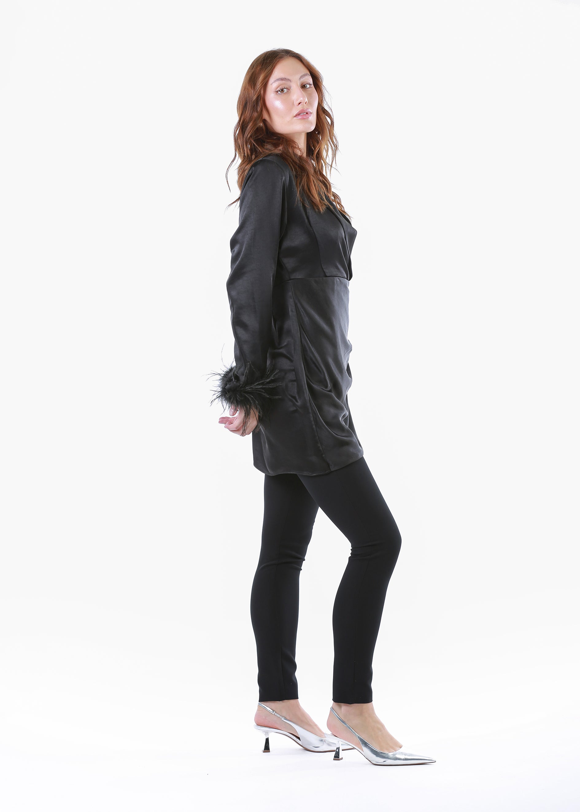 2306200-Long Sleeve Top with Feather Cuff Detail - Montania Shop