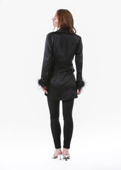 2306200-Long Sleeve Top with Feather Cuff Detail - Montania Shop