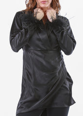 2306200-Long Sleeve Top with Feather Cuff Detail - Montania Shop