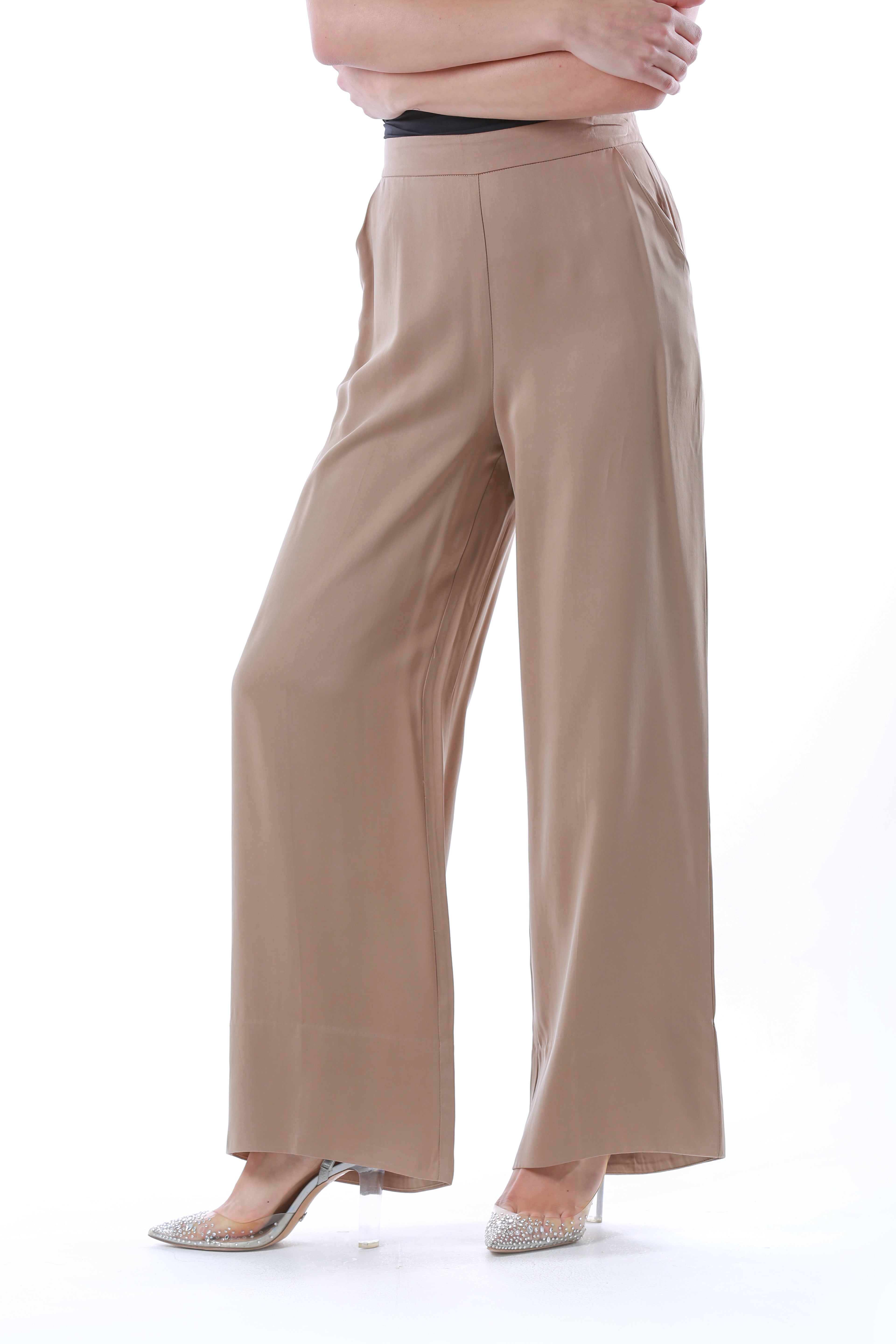 2304204-Wide Leg Pants with Pockets and Zip Closure - Montania Shop