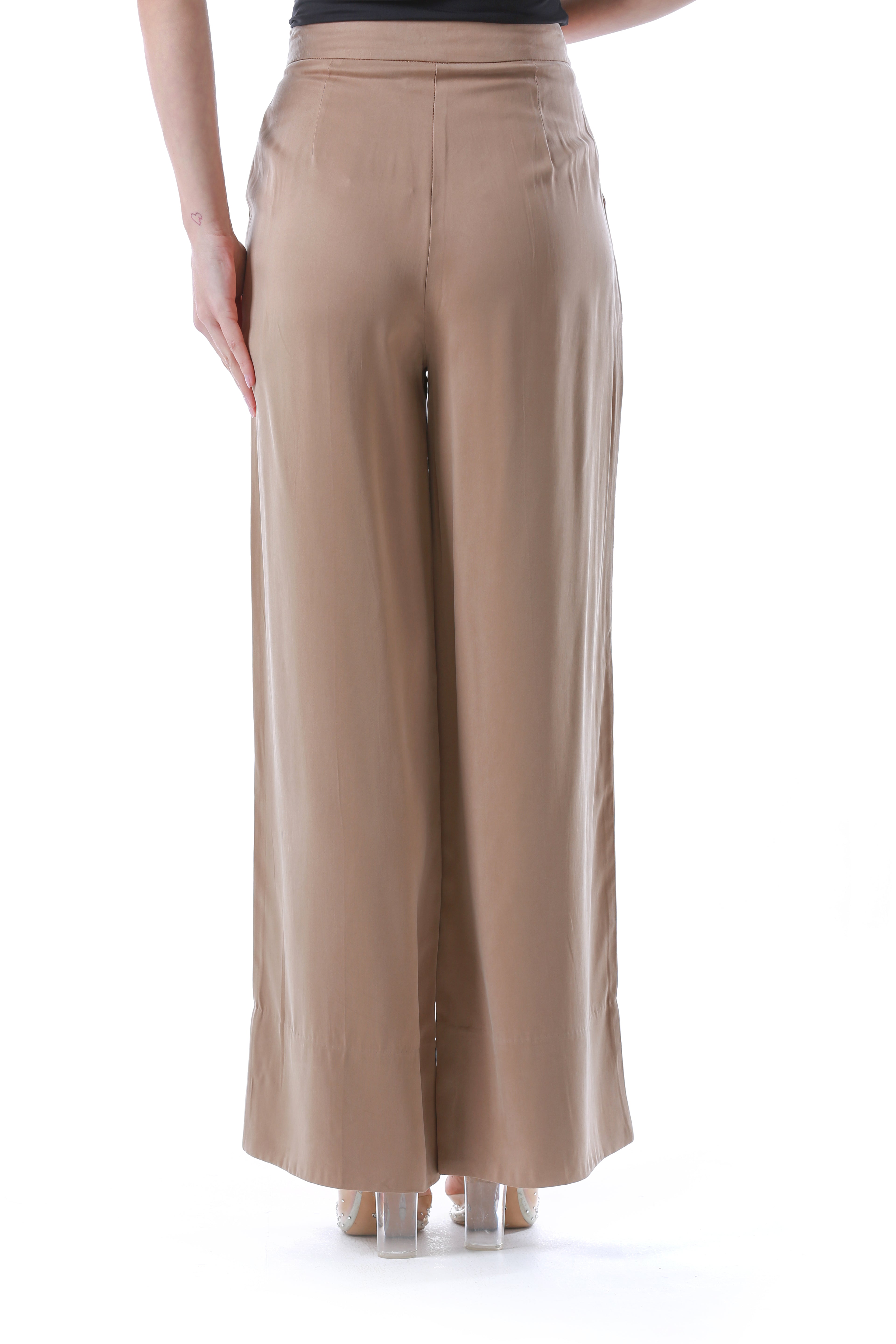 2304204-Wide Leg Pants with Pockets and Zip Closure - Montania Shop