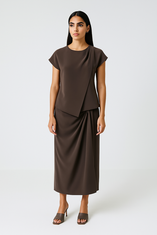 Draped Knot Midi Skirt