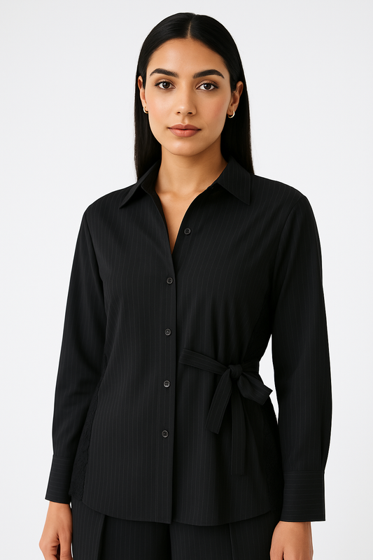 Waist-Tie Pinstripe Shirt