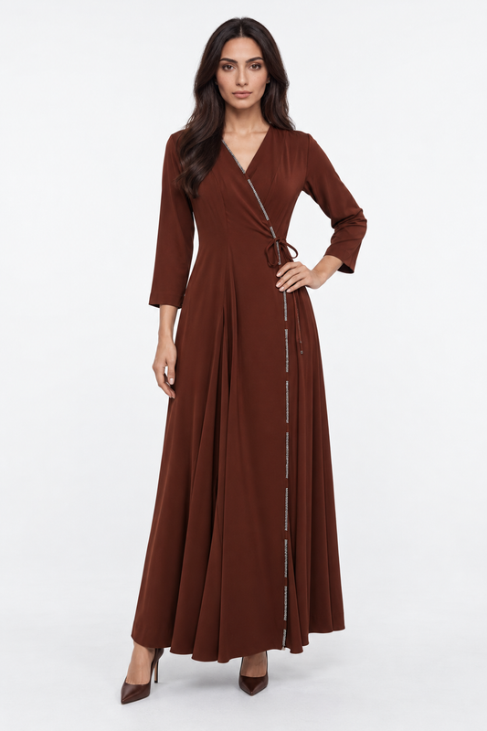Embellished Wrap-Style Maxi Dress