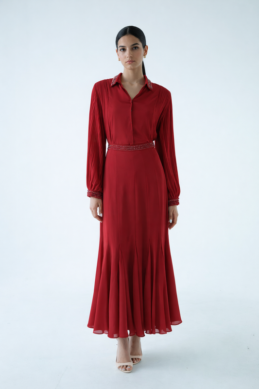 Flowy Maxi Skirt with Embellished Waist Detail - Montania Shop