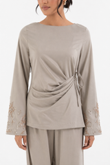 Embroidered Draped Blouse