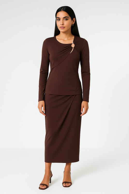 Asymmetric Draped Midi Skirt