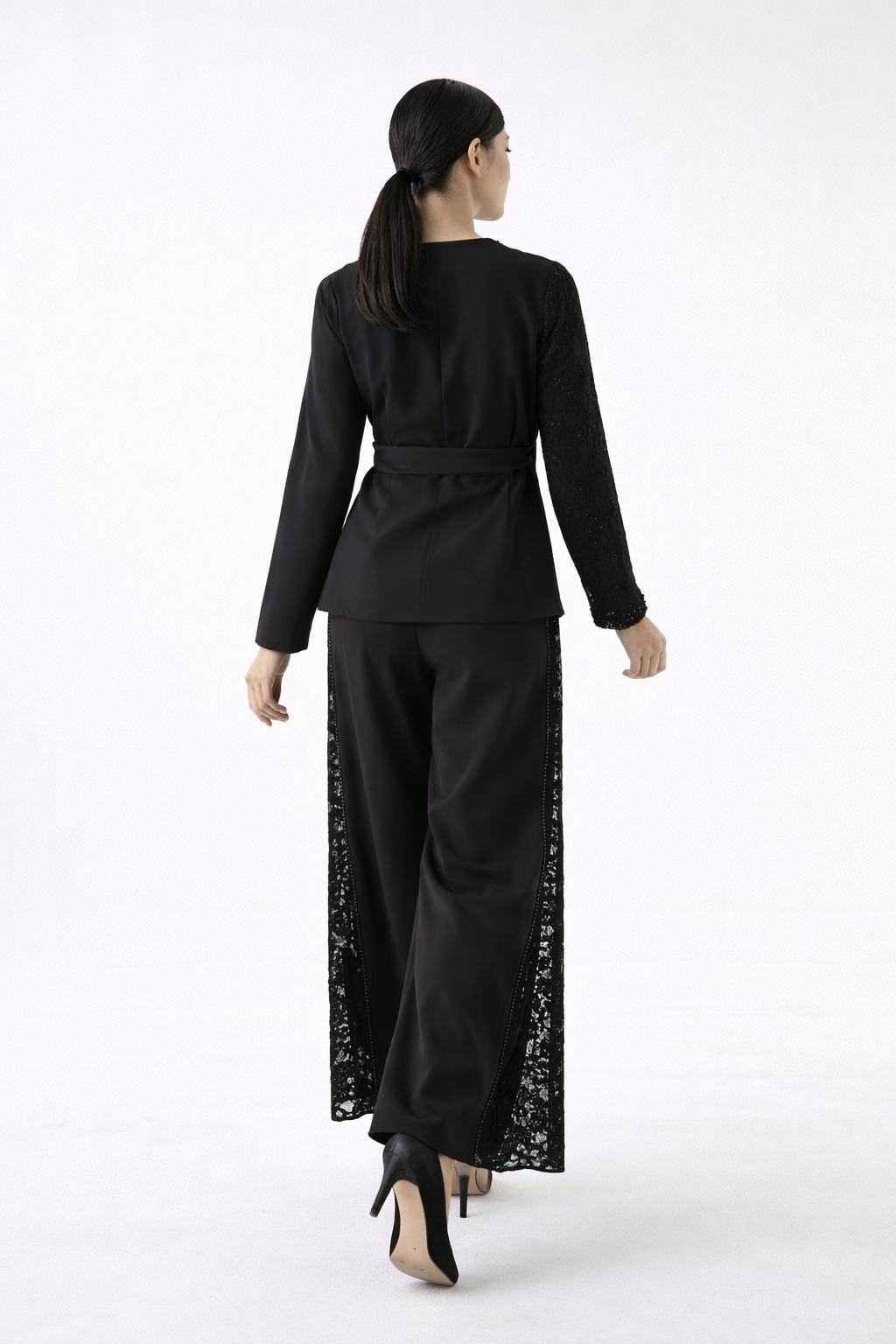 The Elara Lace-Panel Wide-Leg Pants - Montania Shop