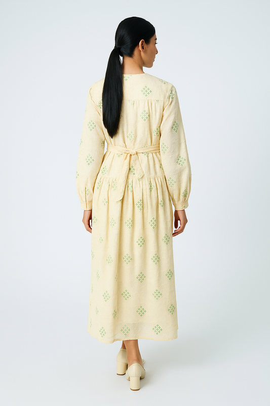 فستان ماكسي أنيق بالتطريز والترتر مع حزام خصر