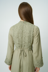 Maxi Dress with Intricate Lace Bodice, Cuff & Hem Detailing