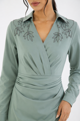 Embellished Collar Draped Maxi Dress