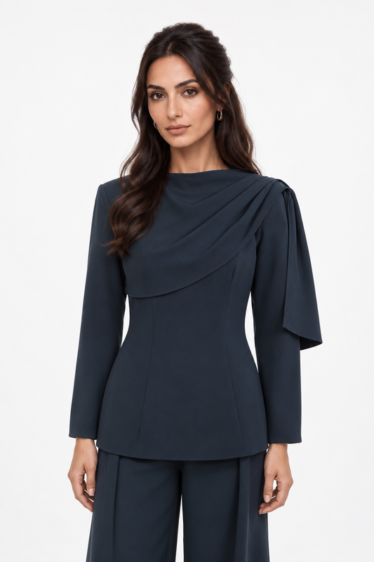 Draped Shoulder Tailored Blouse