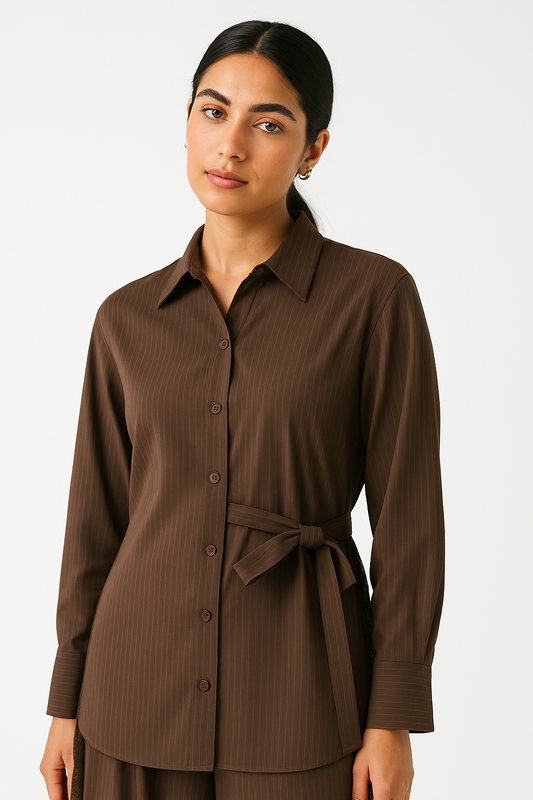 Waist-Tie Pinstripe Shirt