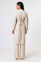 فستان قميص طويل مزين برباط خلفي