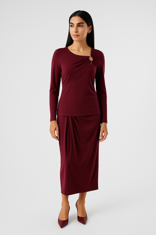 Asymmetric Draped Midi Skirt