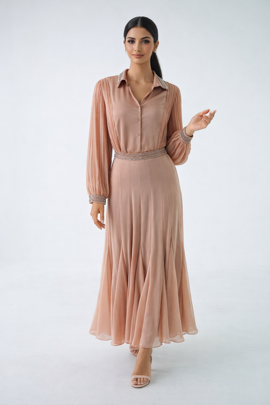 Flowy Maxi Skirt with Embellished Waist Detail