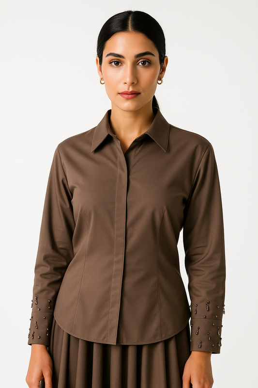 Refined Longline Shirt with Embellished Cuffs