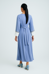 Elegant Maxi Dress with Crystal-Embellished Cuff Sleeves