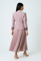 Pleated Maxi Dress with Embellished Blazer-Style Jacket