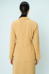 Wrap-Style Collared Blouse with Beaded Cuffs