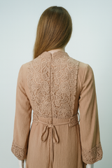 Maxi Dress with Intricate Lace Bodice, Cuff & Hem Detailing