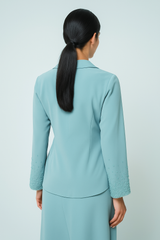 Wrap-Style Collared Blouse with Beaded Cuffs