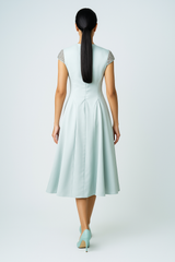 Midi Dress with Embellished Cap Sleeves and Flared Skirt