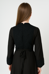 Maxi Dress with Intricate Lace Bodice, Cuff & Hem Detailing