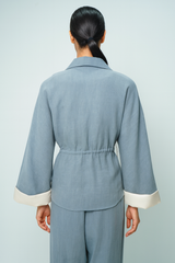 Drawstring Waist Jacket with Contrast Cuffs