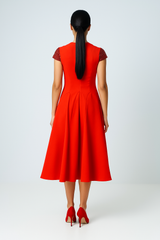 Midi Dress with Embellished Cap Sleeves and Flared Skirt