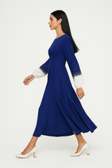 Elegant Maxi Dress with Crystal-Embellished Cuff Sleeves