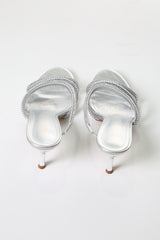 Women's Evening Heeled Sandals with Elegant Crystal Straps